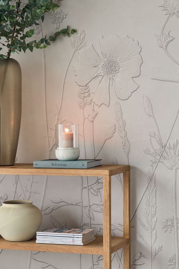 Mural wallpaper, grey-brown, plants, flowers, grasses, 350702, Riviera Maison, Eijffinger