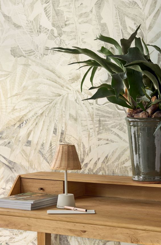 Mural wallpaper, grey-green, leaves, 350706, Riviera Maison, Eijffinger