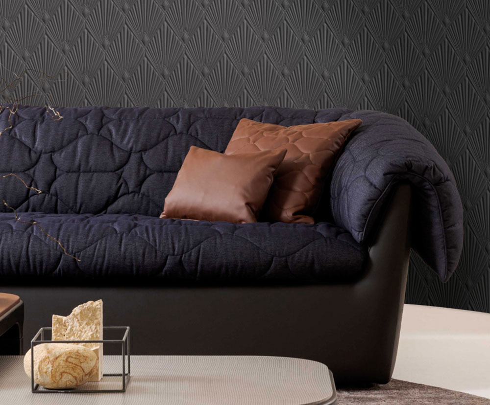 Luxury geometric wallpaper, grey-black, Art Deco, Z30324, Casa 8, Trussardi