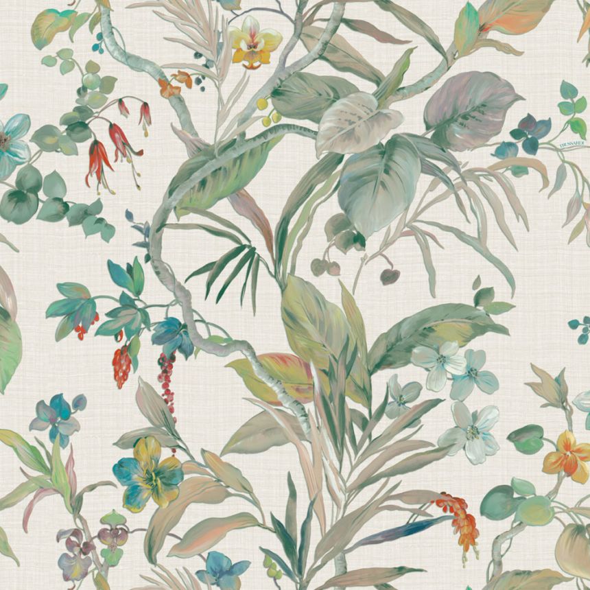 Luxury wallpaper, cream, flowers, leaves, Z30326, Casa 8, Trussardi
