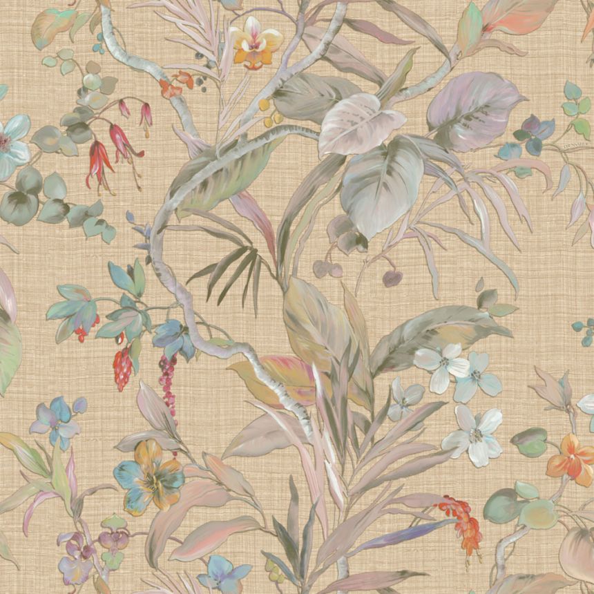 Luxury wallpaper, beige, flowers, leaves, Z30326, Casa 8, Trussardi