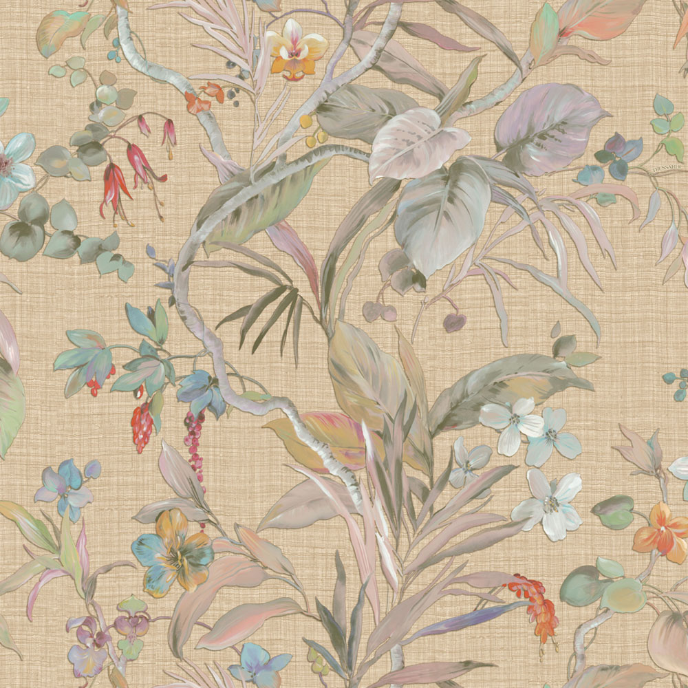 Luxury wallpaper, beige, flowers, leaves, Z30326, Casa 8, Trussardi