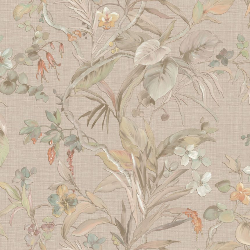 Luxury wallpaper, beige, flowers, leaves, Z30338, Casa 8, Trussardi