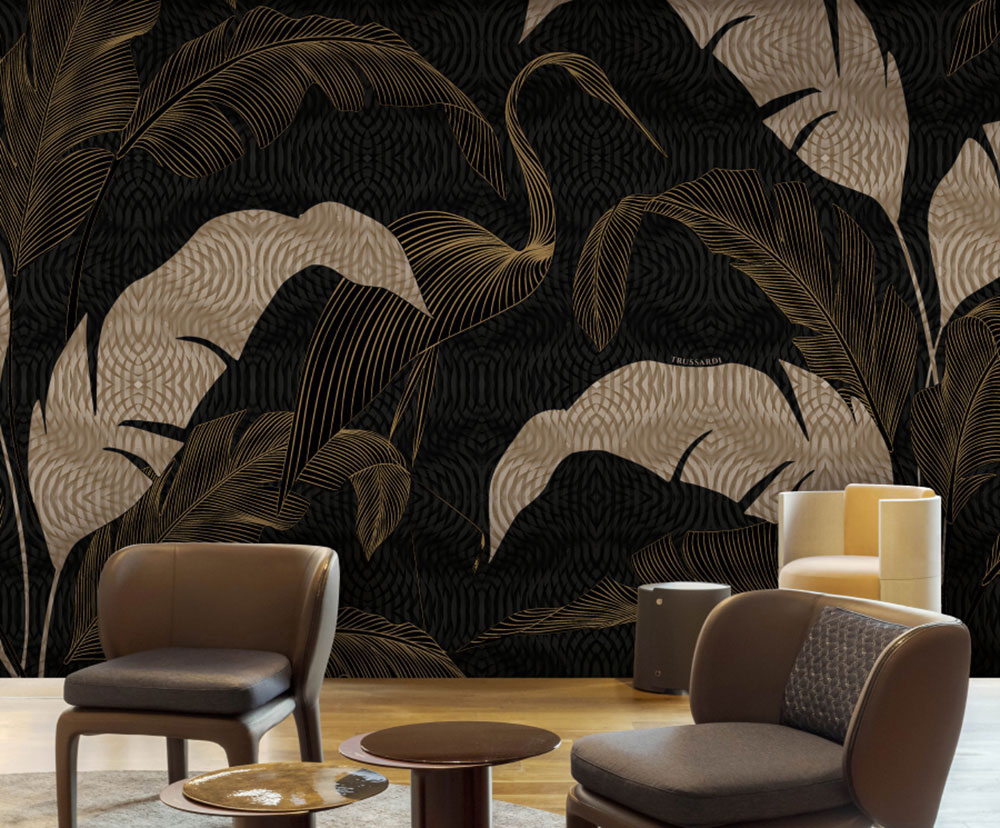 Luxury wall mural, brown-beige, ibis, leaves, Z30370, Casa 8, Trussardi