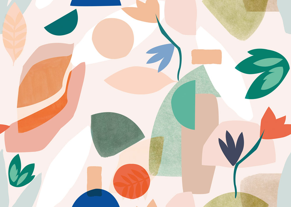 Children’s wallpaper mural, Flowers and Shapes, RB254, Daydreamers, Grandeco