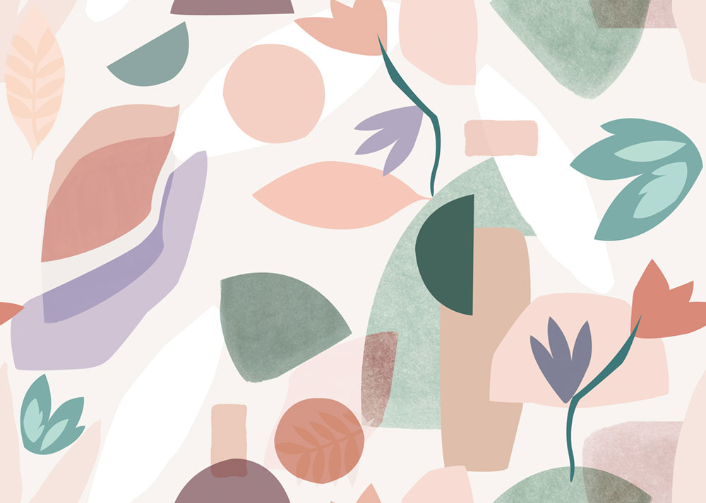 Children’s wallpaper mural, Flowers and Shapes, RB255, Daydreamers, Grandeco