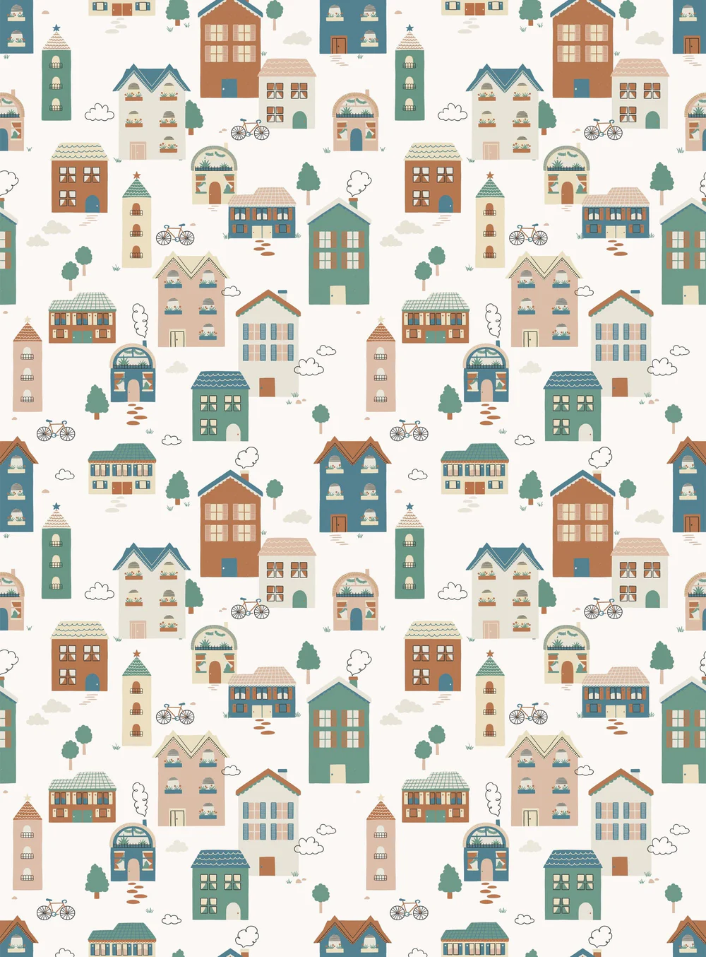 Children’s wallpaper mural, houses, RB393, Daydreamers, Grandeco