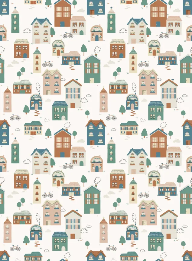 Children’s wallpaper mural, houses, RB393, Daydreamers, Grandeco