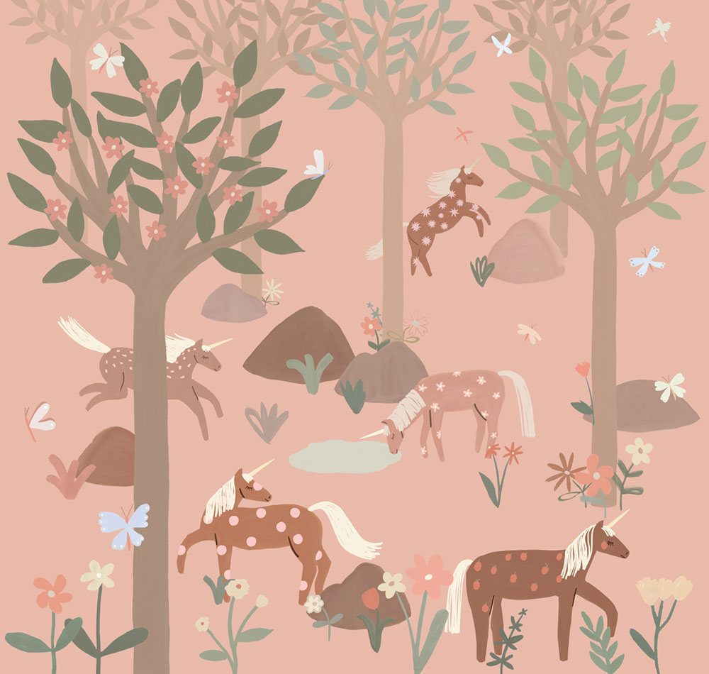 Children’s wallpaper mural, unicorns, RB351, Daydreamers, Grandeco