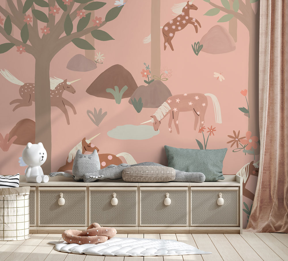 Children’s wallpaper mural, unicorns, RB351, Daydreamers, Grandeco