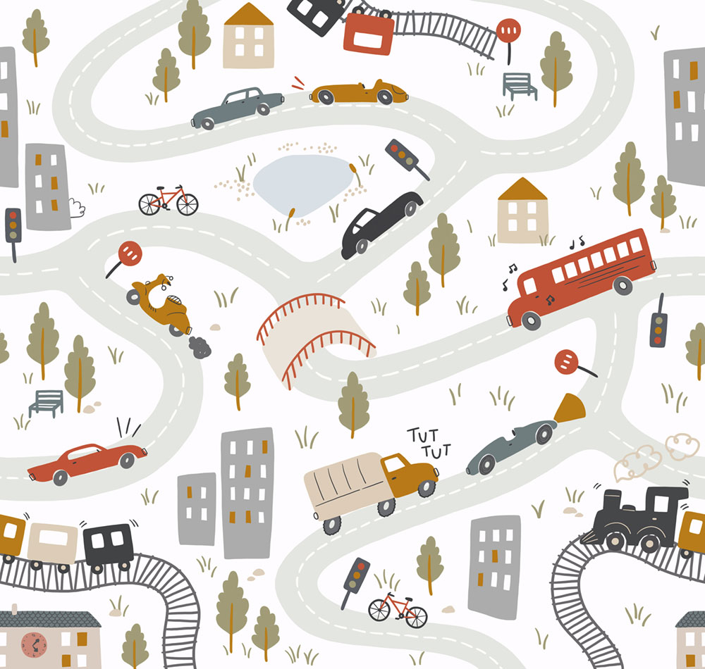 Children’s wallpaper mural, cars, RB383, Daydreamers, Grandeco