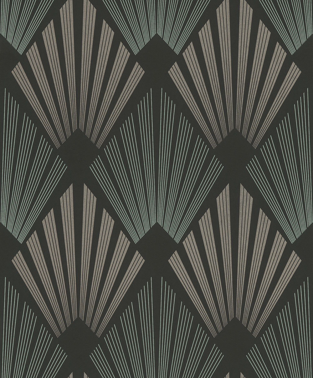 Wallpaper, black and green, graphic, Art Deco, GAT302, The Texture Book, Masureel