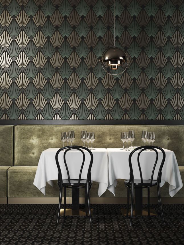 Wallpaper, black and green, graphic, Art Deco, GAT302, The Texture Book, Masureel