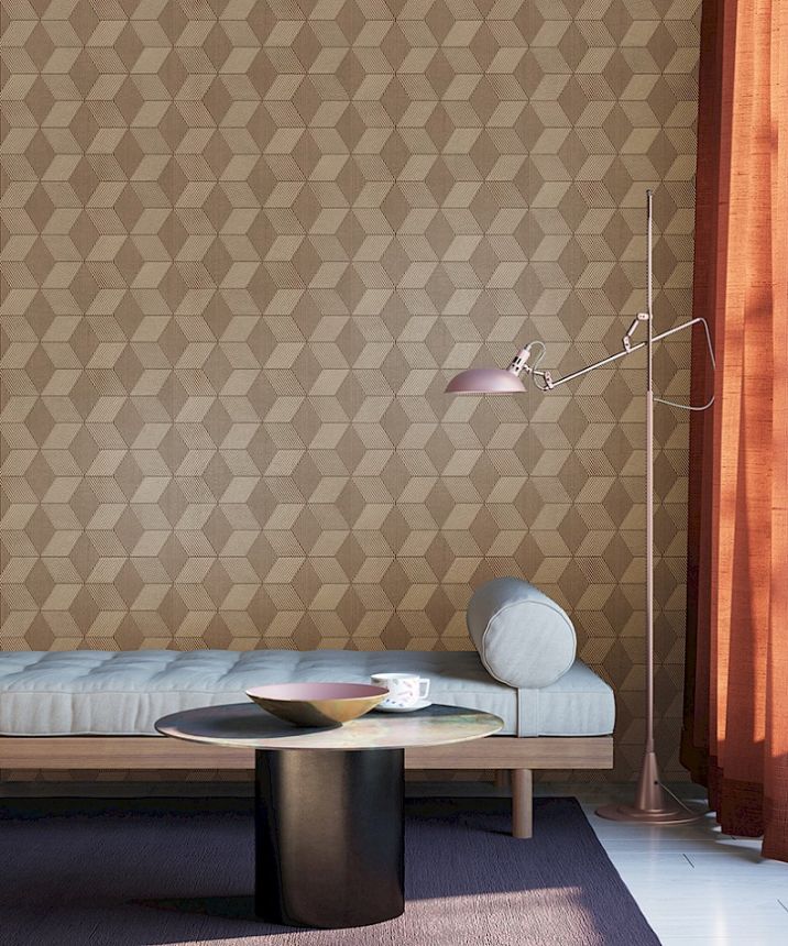 Geometric wallpaper, brown and gold, ORB503, The Texture Book, Masureel