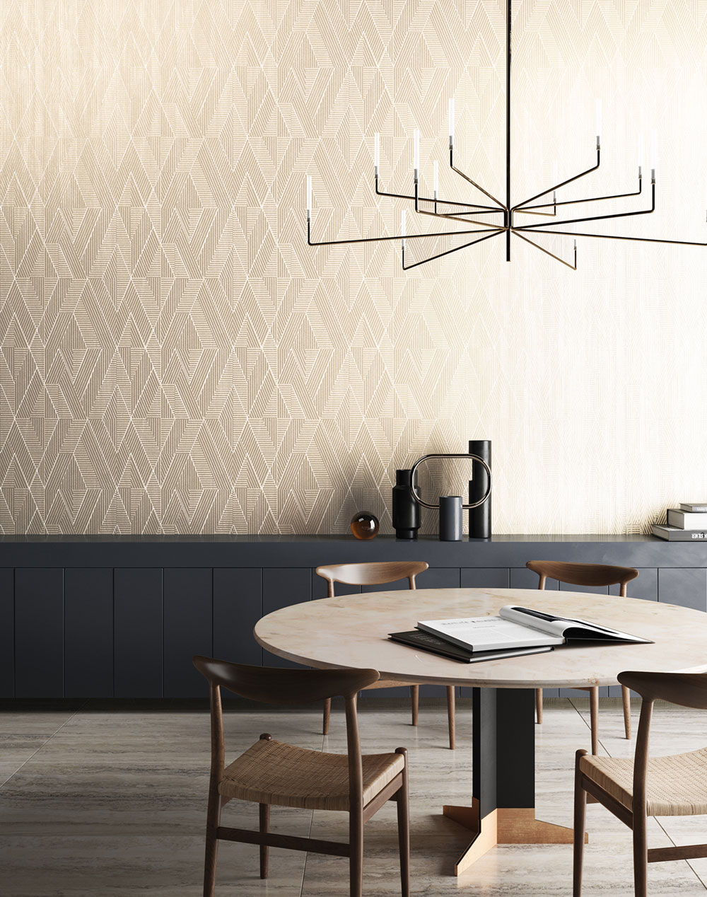 Geometric wallpaper, red, PRI304, The Texture Book, Masureel