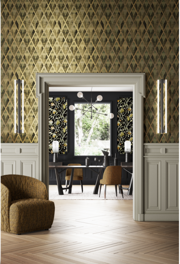 Geometric wallpaper, black and gold, CAB501, The Texture Book, Masureel