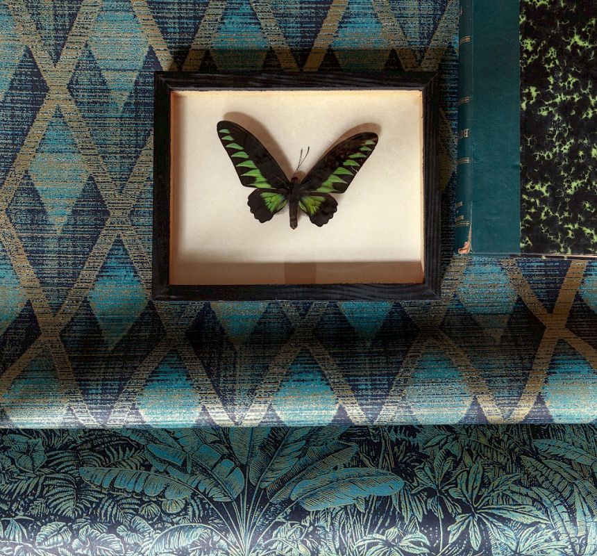Geometric wallpaper, green and gold, CAB503, The Texture Book, Masureel
