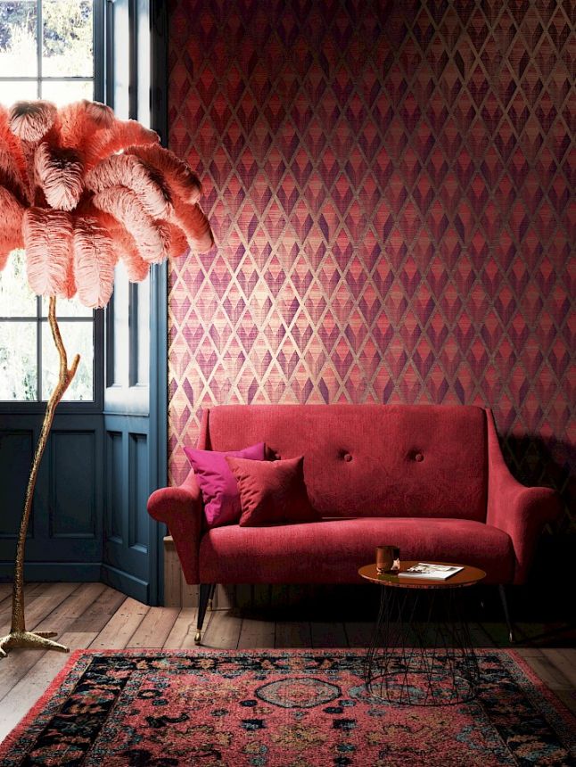 Geometric wallpaper, wine and bronze, CAB504, The Texture Book, Masureel