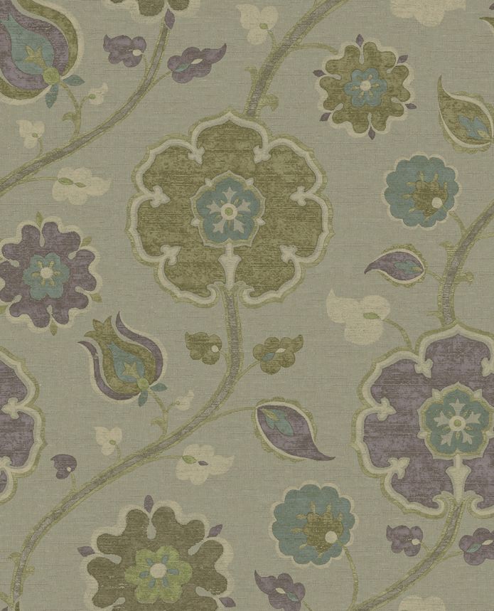 Wallpaper, green-purple, flowers, 350614, Amber, Eijffinger