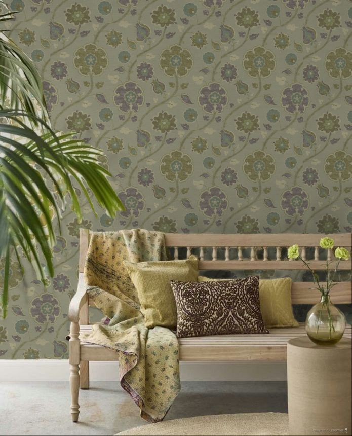 Wallpaper, green-purple, flowers, 350614, Amber, Eijffinger