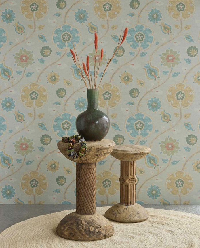 Wallpaper, turquoise, flowers, 350615, Amber, Eijffinger
