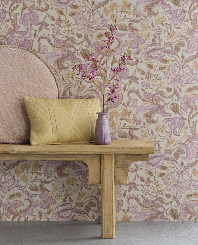 Wallpaper, brown-purple, flowers, 350644, Amber, Eijffinger