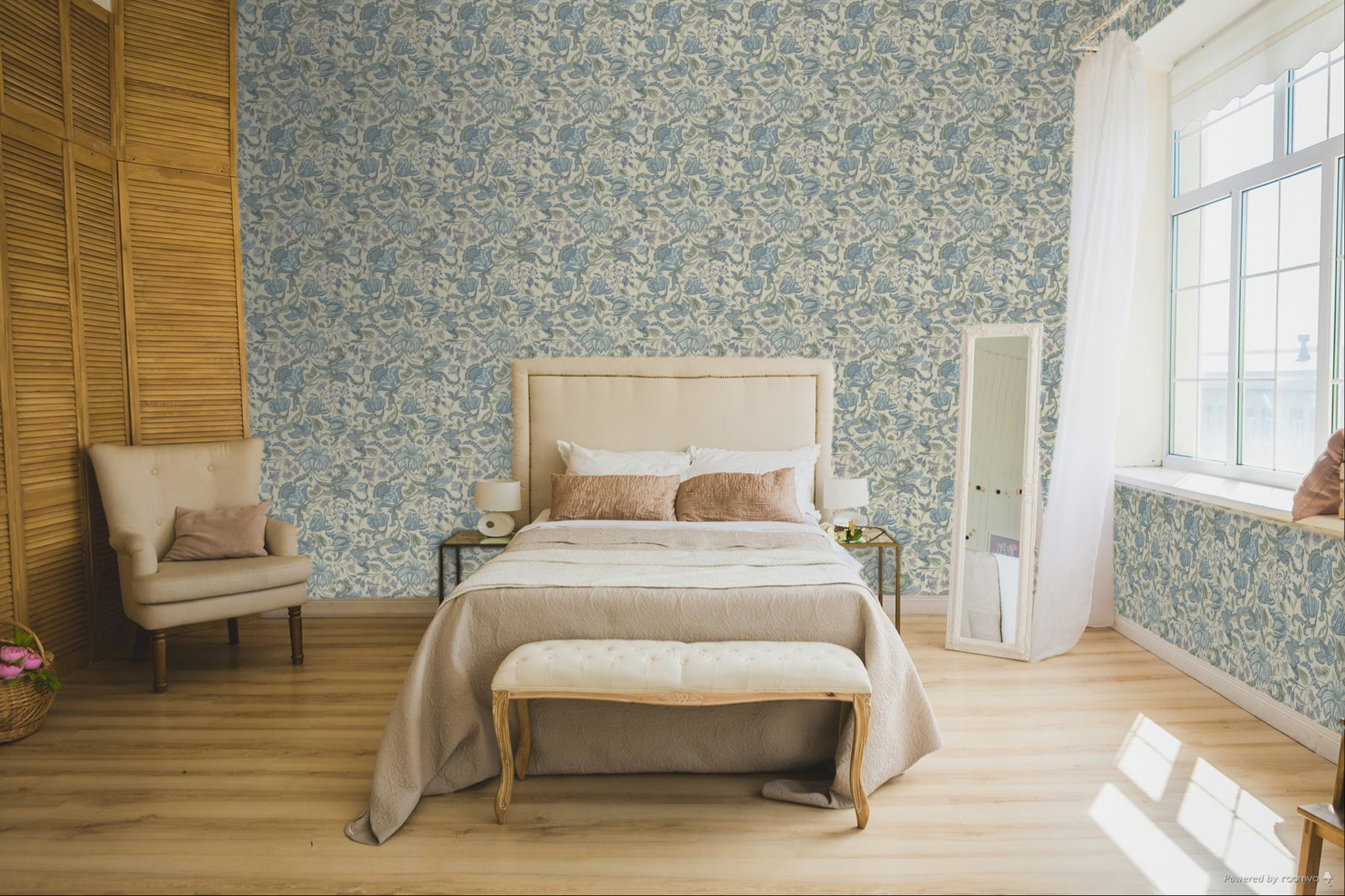 Wallpaper, blue-green, flowers, 350645, Amber, Eijffinger