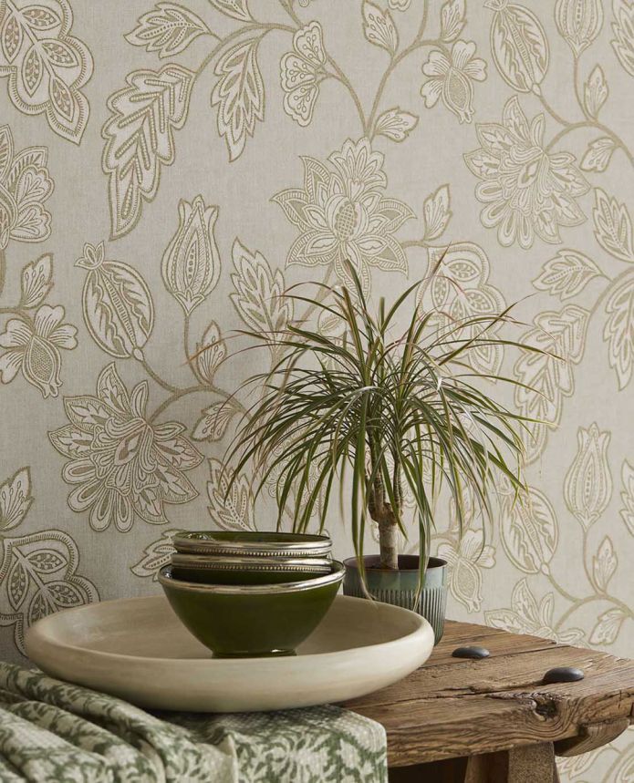 Wallpaper, grey-green, flowers, 350663, Amber, Eijffinger