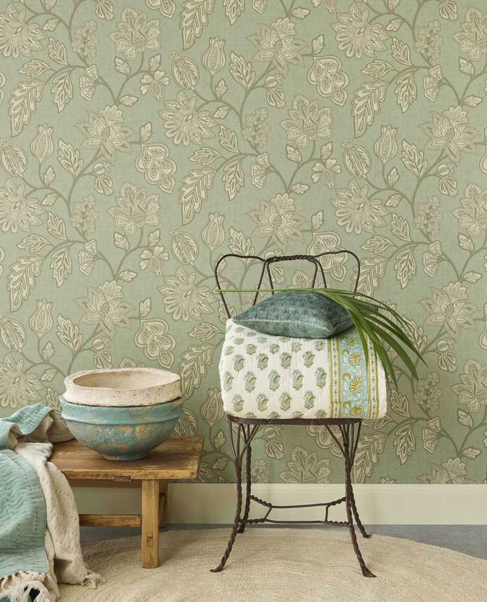 Wallpaper, green, flowers, 350665, Amber, Eijffinger
