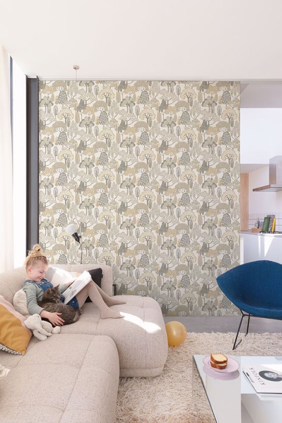 Kids wallpaper, beige, trees, LD2103, Little Dreamers, Grandeco