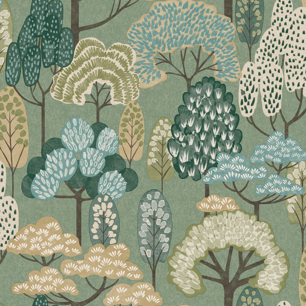 Kids wallpaper, green, trees, LD2113, Little Dreamers, Grandeco