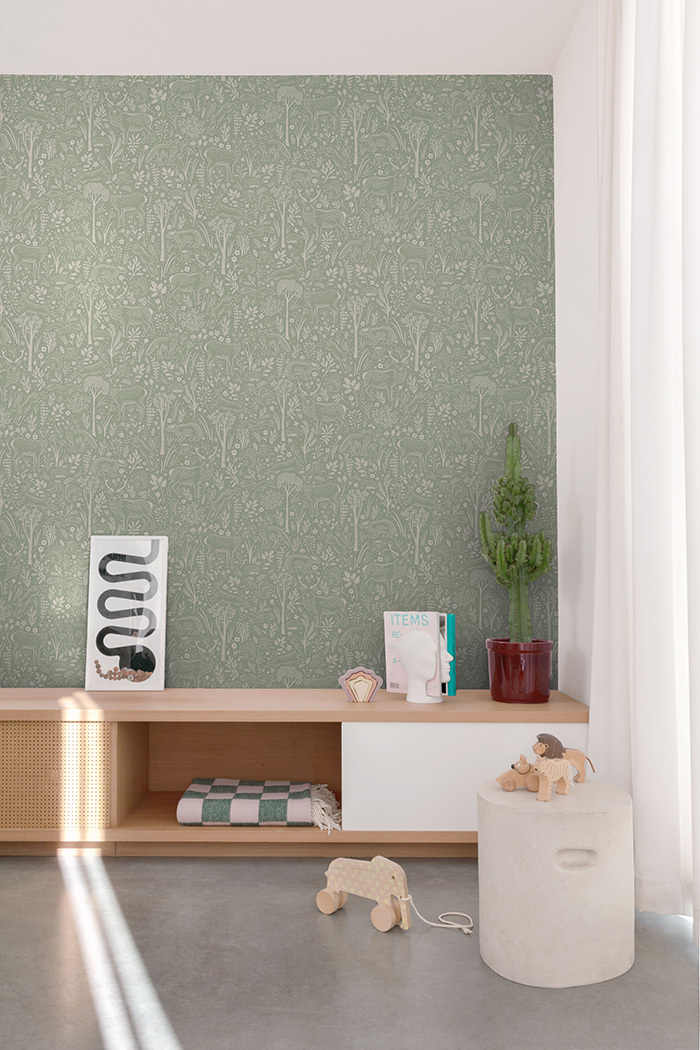 Wallpaper, green, forest animals, LD3413, Little Dreamers, Grandeco