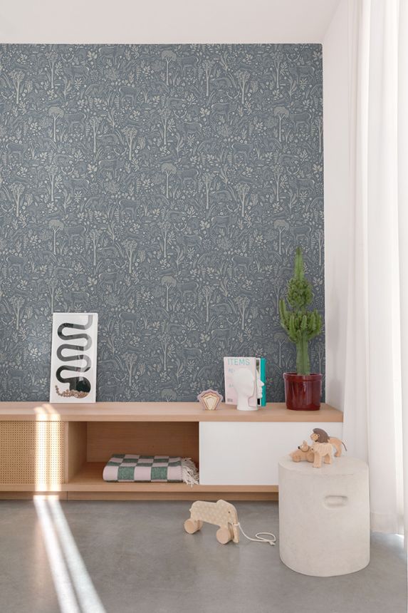 Wallpaper, blue, forest animals, LD3415, Little Dreamers, Grandeco
