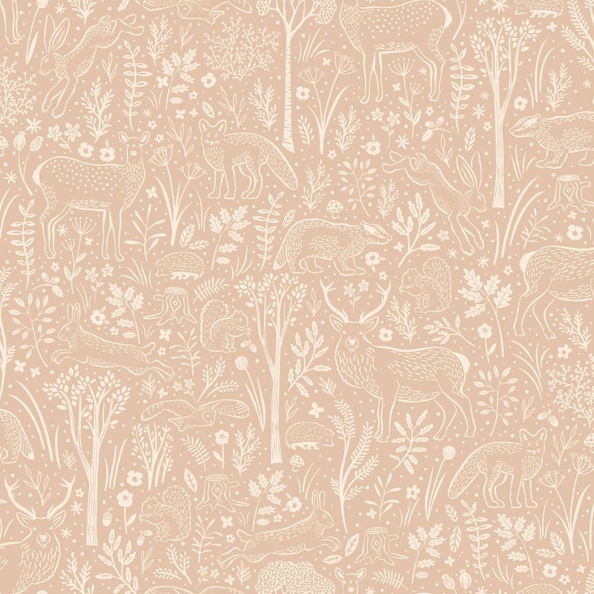 Wallpaper, pink, forest animals, LD3418, Little Dreamers, Grandeco