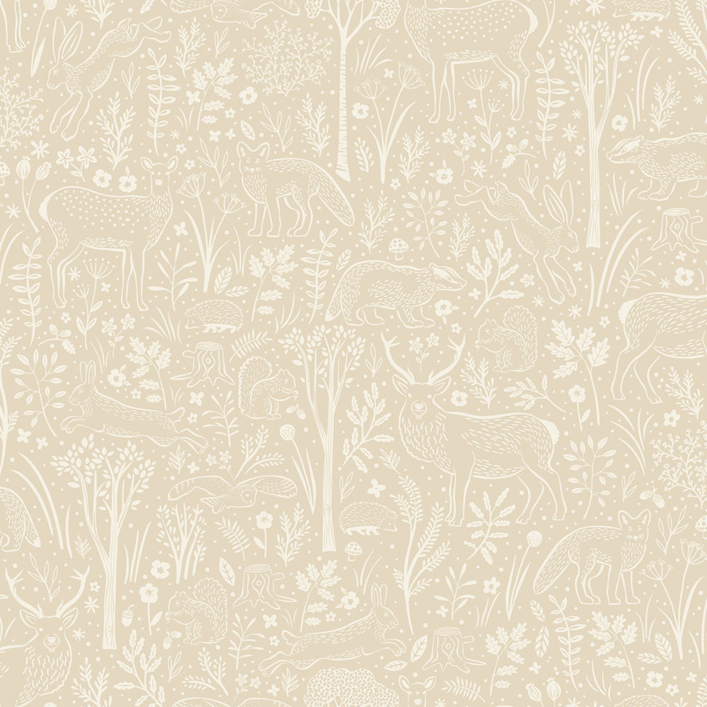 Wallpaper, beige, forest animals, LD3419, Little Dreamers, Grandeco