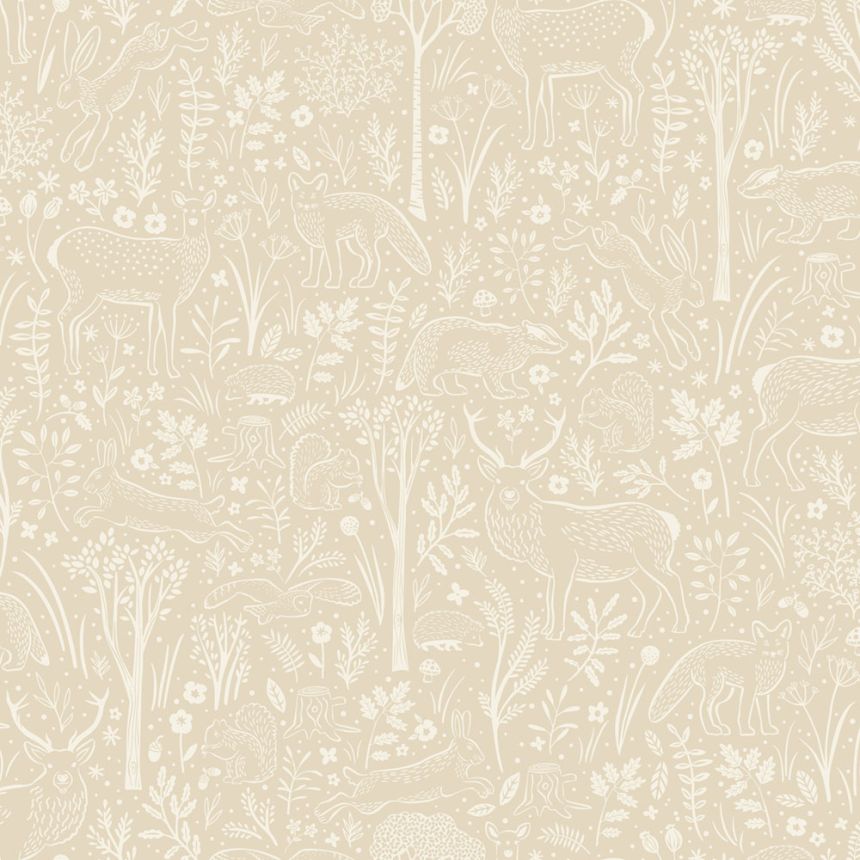 Wallpaper, beige, forest animals, LD3419, Little Dreamers, Grandeco
