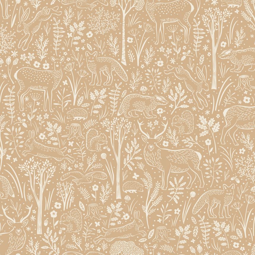 Wallpaper, brown, forest animals, LD3421, Little Dreamers, Grandeco