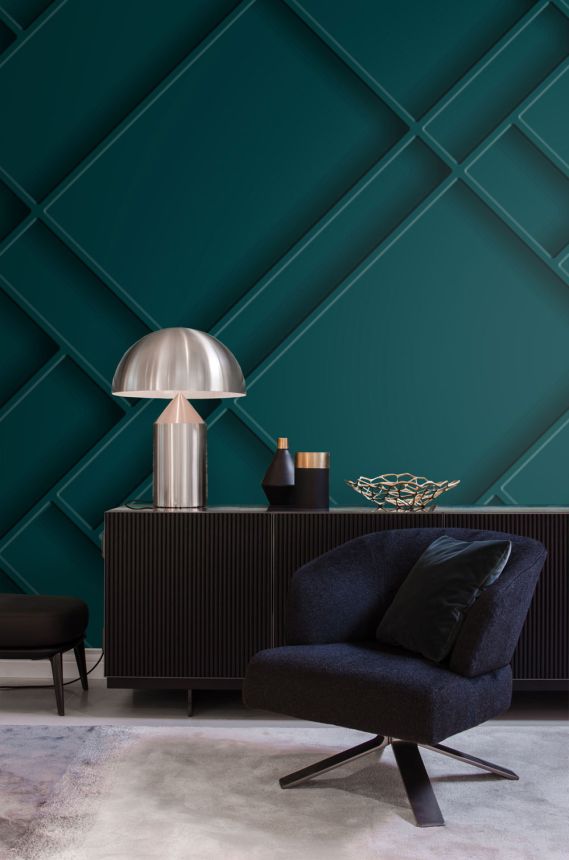Mural wallpaper, turquoise, panel imitation, 357333, 3D Reflections, Origin