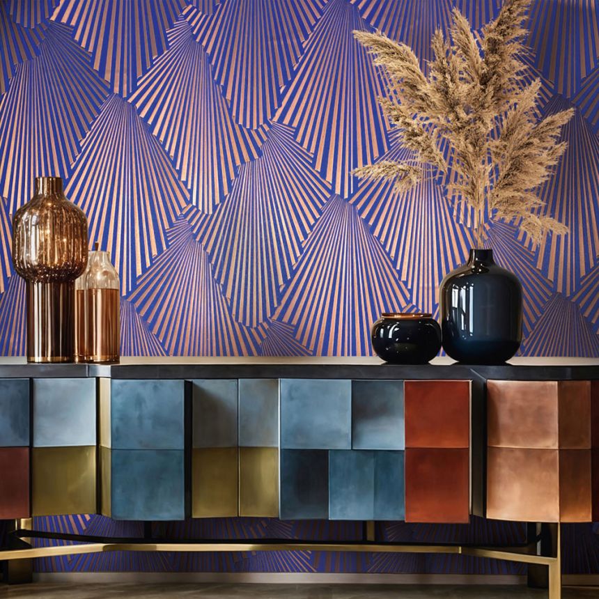 Wallpaper, Blue, Copper, Graphic Pattern, 35851, Papis Loveday Fashion Icon, Marburg