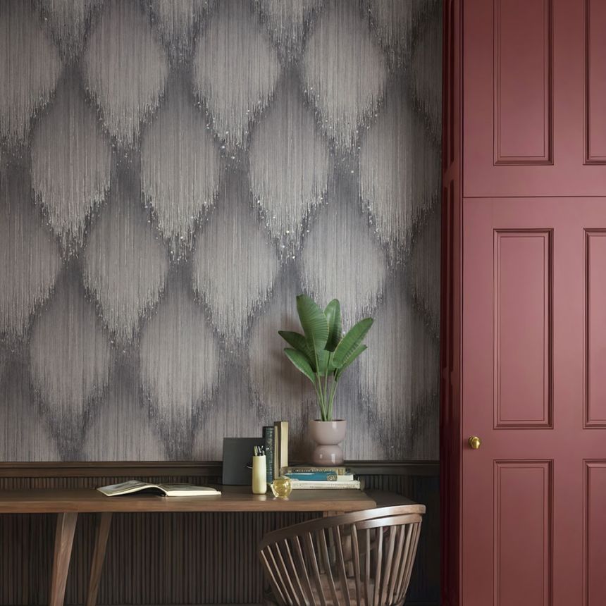 Wallpaper, Grey-Silver, Graphic Pattern with Crystals, 35884, Papis Loveday Fashion Icon, Marburg