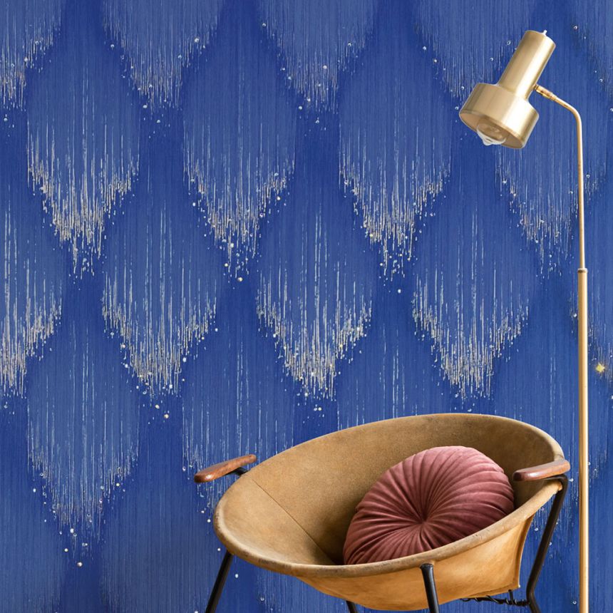 Wallpaper, Blue-Gold, Graphic Pattern with Crystals, 35886, Papis Loveday Fashion Icon, Marburg