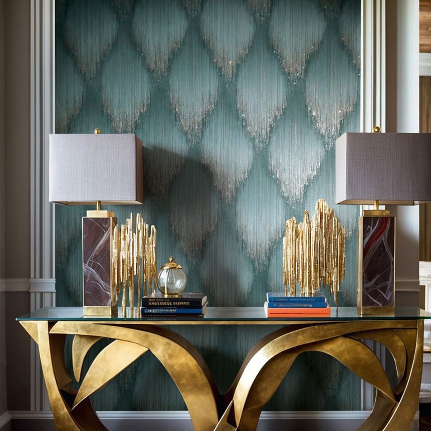Wallpaper, Turquoise, Graphic Pattern with Crystals, 35888, Papis Loveday Fashion Icon, Marburg