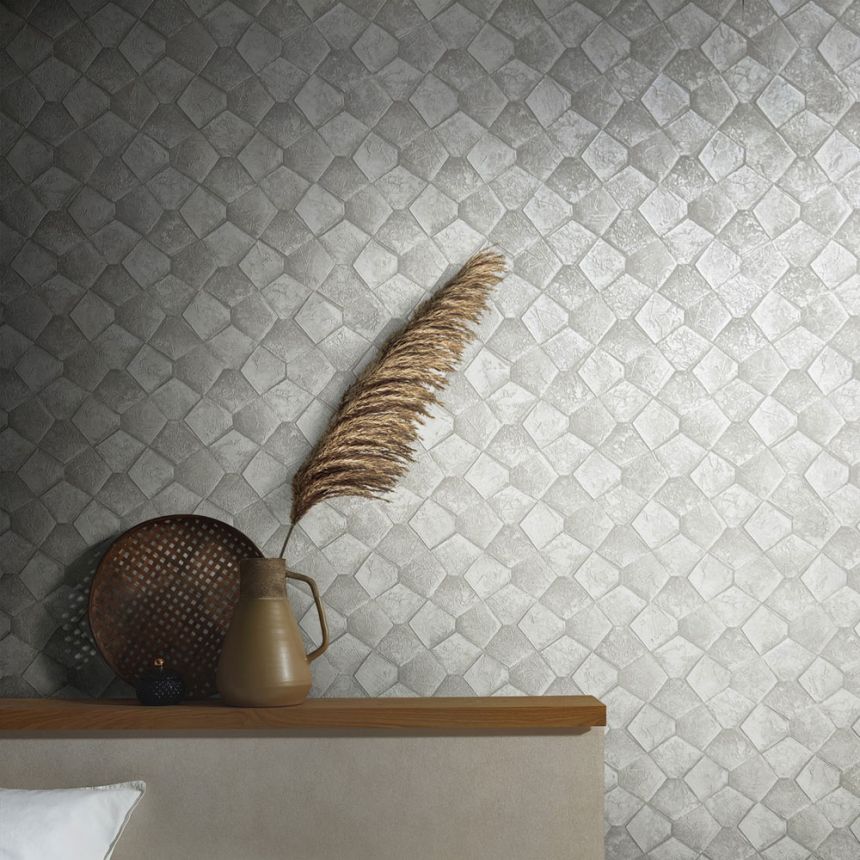 Geometric Wallpaper, Grey-Cream, 34906, Eclectic, Marburg