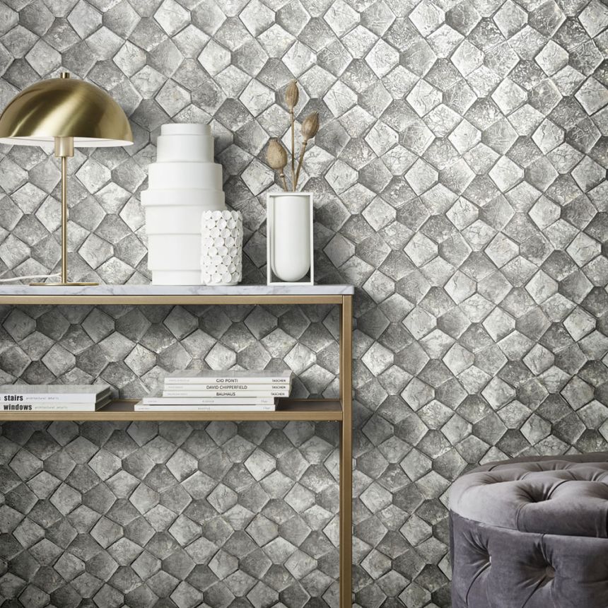 Geometric Wallpaper, Grey, 34908, Eclectic, Marburg