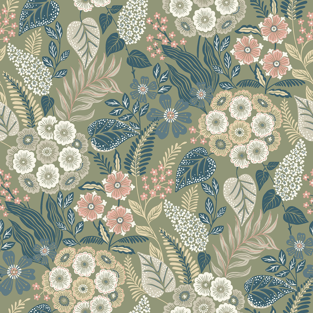 Wallpaper, green, flowers, A76603, Vavex 2027