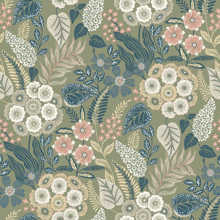 Wallpaper, green, flowers, A76603, Vavex 2027