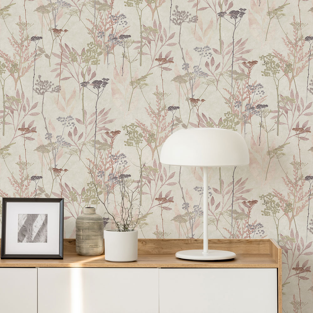 Wallpaper, white-pink, grasses, leaves, 125061, Vavex 2027