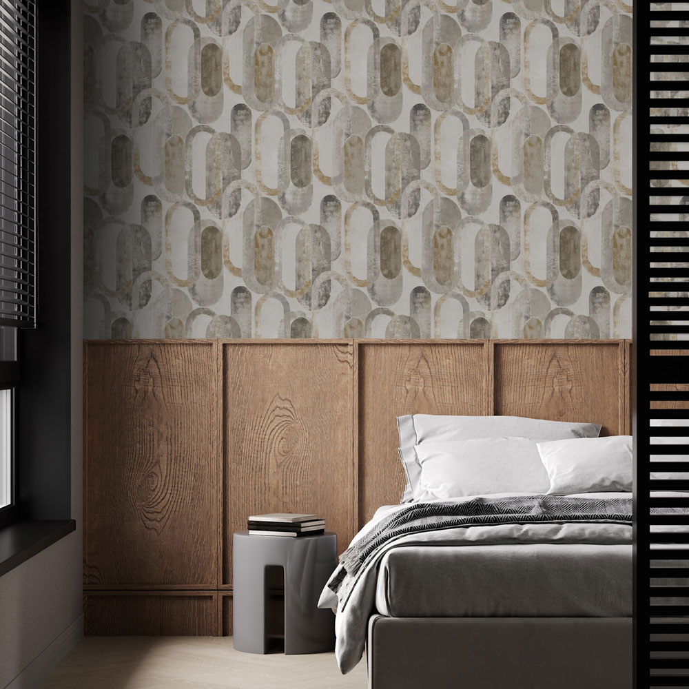Graphic wallpaper, grey-gold, ovals, 121137, Vavex 2027