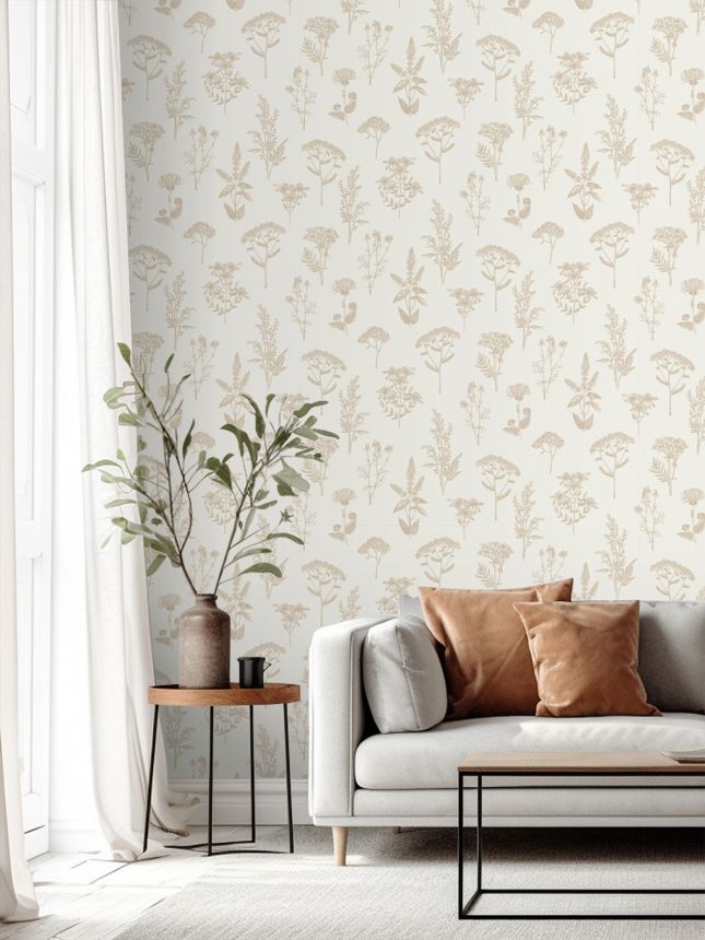 Wallpaper, white-gold, flowers, grasses, M80504, Vavex 2027