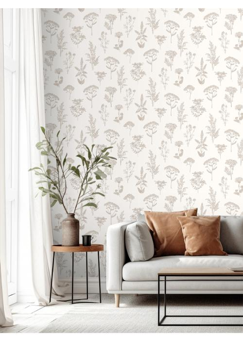 Wallpaper, white-silver, flowers, grasses, M80507, Vavex 2027